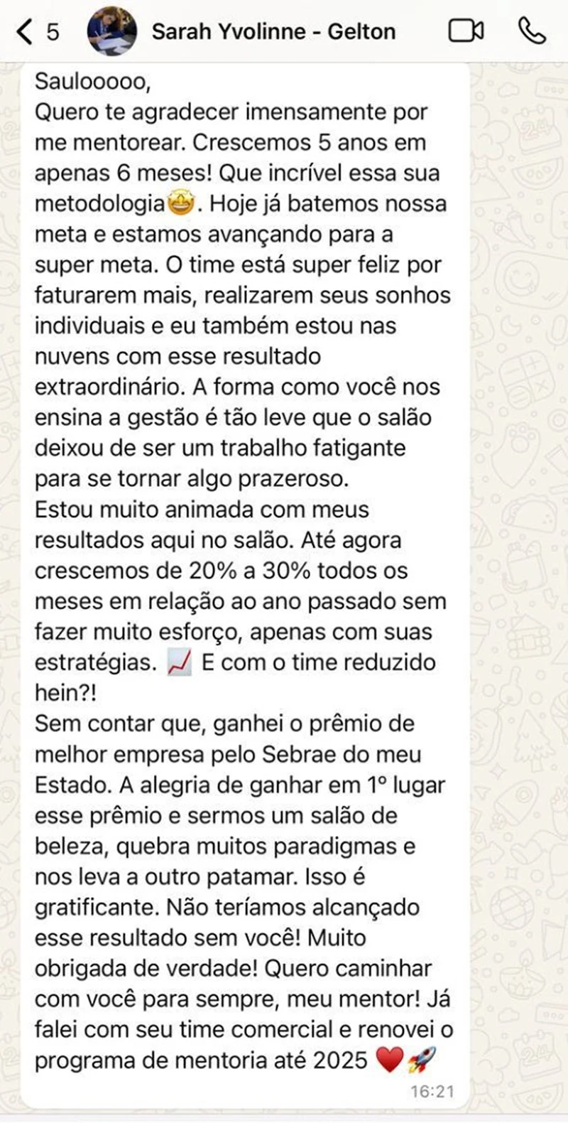 Depoimento de aluno
